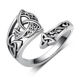Fuguangju Celtic Knot Spoon Ring 925 Sterling Silver Celtic Knot Adjustable Ring Vintage Thumb Rings Jewelry Gifts for Women