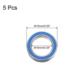 sourcing map 5 x 10 x 15 x 4mm Z2 Double Rubberized Chrome Steel Bearings Blue 6700-2RS
