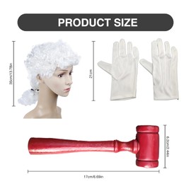 Leogony White Judge Wig and Gavel Set, Judge Costume Accessories for Cosplay Theme Party