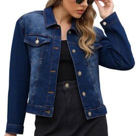 JMOJO Jean Denim Jacket For Women UK Ladies 100% Cotton Summer Casual Stretch Smart Utility Trucker Biker Fitted Vintage Light Wash Faded Classic Jeans Work