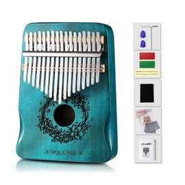 Kalimba Thumb Piano 17 Key kalimo InstrumentMahogany Mbira Sanza for Children Audlt with Tuning Hammer Piano Bag Study Instruction(Blue)