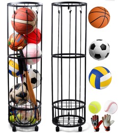 FiloxeniaOasis Upgrated Ball Storage Rack with Small Bottom Ball Holder, 3 Adjustable Elastic Cords Sports Equipment Organizer, Wall-Mounted Basketball Rack for Indoor,Outdoor,Home,Garage