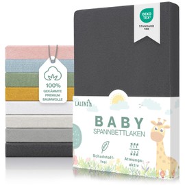 Laleni Premium fitted sheets for bassinet, oval, breathable, 100% cotton (150 g/m²), Oeko-Tex 100 certified, 38 x 77 cm, anthracite, set of 2