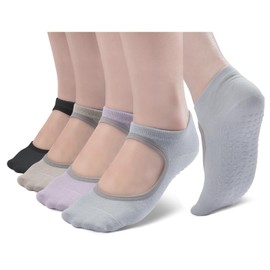 4 Pairs Yoga Pilates Socks for Women Girls, Non Slip Socks, Ladies Non Slip Grip Socks, Breathable Cotton Socks, Trainer Socks, Floor Sock, Anti-Slip Grips Socks for Ballet, Dance, Pilates, Yoga