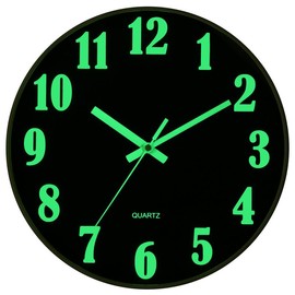 JoFomp Glow in The Dark Clock, 12 Inch Modern Silent Non Ticking Wall Clocks Battery Operated, Night Light Wall Clock for Living Room Decor, Wall Clock Decorative for Kitchen Bedroom - Color: Black