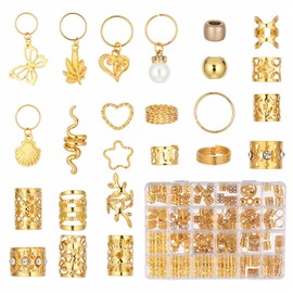 JJUNW Pack of 236 Jewellery Hair Spiral Clips, Hair Accessories for Braids, Adjustable Metal Hair Braid Rings, Cuff Clips for Dreadlock Accessories for Women Men Braids Decoration (Gold)