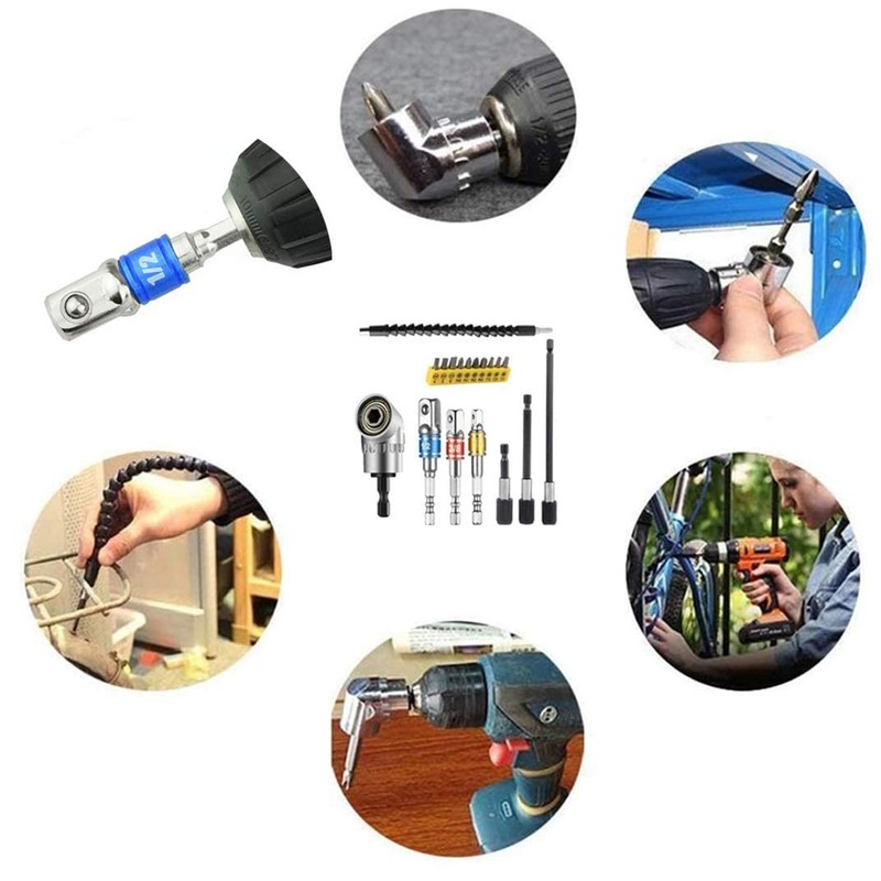 Flexible Drill Bit Extension Set, Includes 105° Right Angle Drill,