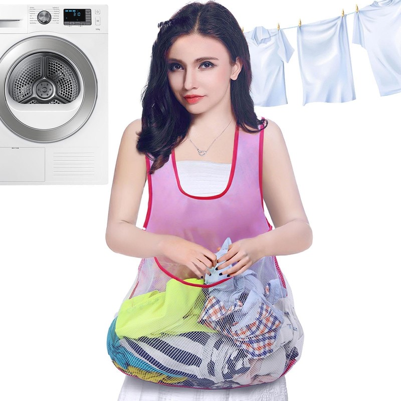 Portable Clothes Drying Apron With Pouch, Sleeveless Waterproof Laundry Bib
