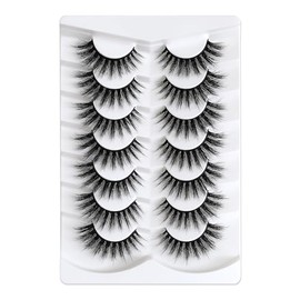 Happy Heartbeat False EyeLashes Natural Look Transparent Band Wispy Cat Eye Short Fake lashes, Supernatural Cross Soft Reusable Lashes 7 Pairs (No.365)