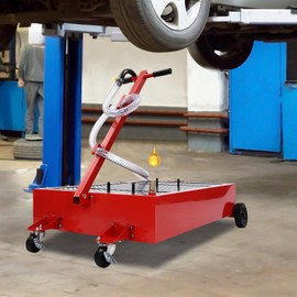 Undercat Low Profile Oil Drain Pan, 20 Gallon Oil Drain Tank with Hand Pump & 7.2ft Hose T Folding Handle Large Capacity Oil Change Pan Rolling Oil Drain Cart for Trucks, SUVs, RVs