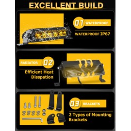 Chelhead Yellow Led Light Bar, 7 INCH Spot Waterproof Led Pod Single Row 30W Compatible with Motorcycle ATV Golf Cart Honda Pioneer RZR Trucks