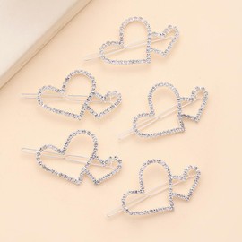 2PCS Rhinestones Heart Hair Clip Boho Hair Barrette Bling Crystal Love Hair Pins Decorative Headdress Accessories Bridal Wedding Hair Accessories Gift(gold+silver)