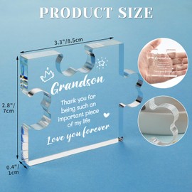 Funnli Grandson Gifts from Grandma Acrylic Puzzle Plaque - Birthday Gifts for Grandson 3.35 x 2.76 Inch Desk Decorations - Christmas Fathers Day Wedding Gifts for Grandson