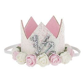 Golden Swallow 1/2 Birthday Crown Baby Girl Flower Tiara Headband Birthday Party Hairband