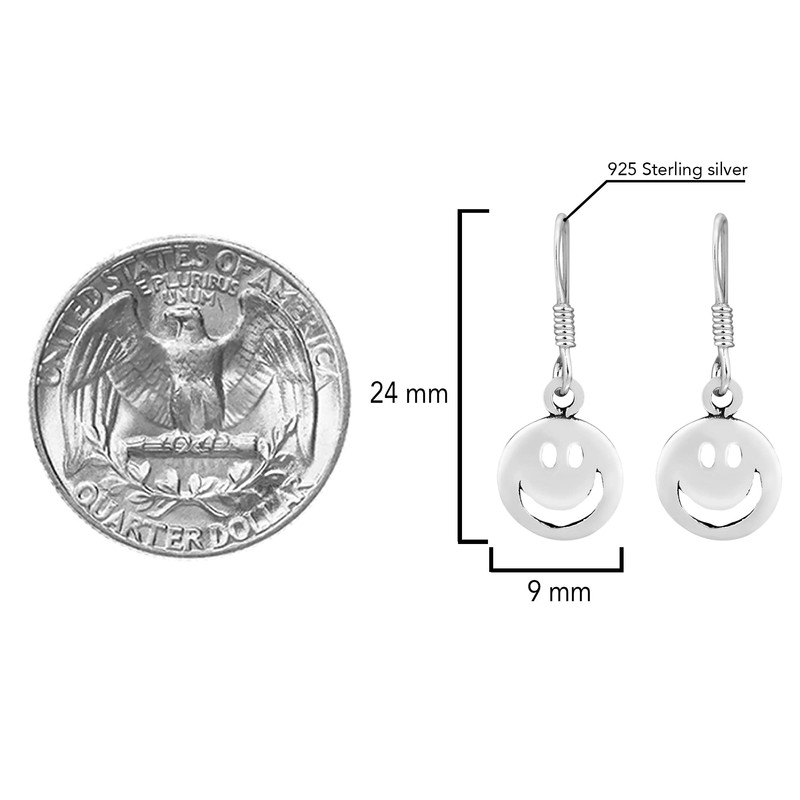 Fun and Happy Smiley Face .925 Sterling Silver Dangle Earrings