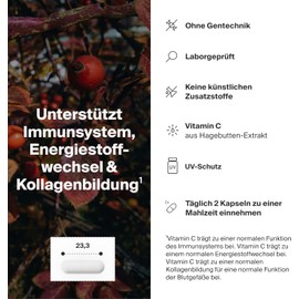 Artgerecht Vitamin C 1000 mg from Rosehip Extract, High Dosage, Vegetable Vitamin C to Support Immune System, Energy & Cell Protection, Vegan, Pure & No Additives