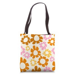 Pink and Orange Daisies, Retro Preppy Aesthetic, 70s Décor Tote Bag