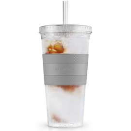 GALVANOX Freezable Iced Coffee Cup with Lid and Straw - Reusable Insulated Ice Tumbler with Grip Sleeve (20oz)