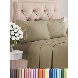 Cal King Size 4 Piece Sheet Set - Comfy Breathable & Cooling Bed Sheets Set - Hotel Luxury Bedding for Women, Men, Kids & Teens - Deep Pockets, Easy-Fit, Super Soft & Wrinkle Free - Oeko-Tex - Khaki