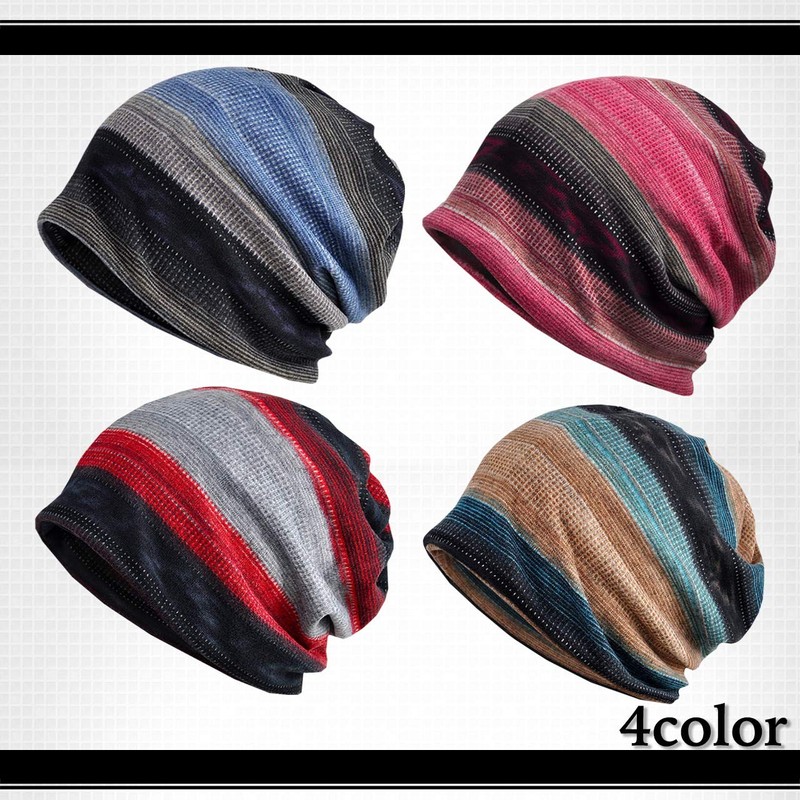 White Fang CA028 Knit Hat, Knit Cap, Border, 2-Way Men's,