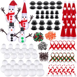 462 Pcs Christmas Snowman DIY Craft Kit 20 Snowman Model Foam Balls 32 Mini Black Top Hats 220 Buttons 32 Carrot Noses 64 Hands and Eyes 18 Scarf 12 Santa Hats for Xmas Party Decor Supply