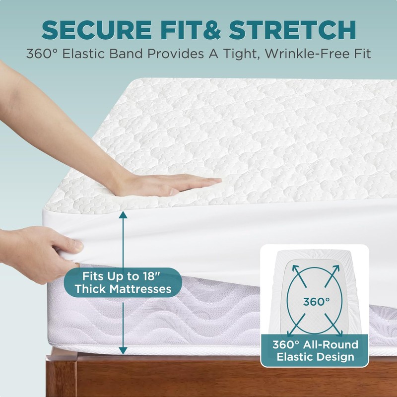 5 Sided Waterproof Mattress Protector Queen Size, Quilted Bamboo Rayon
