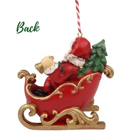 Santa’s Sleigh Ornament, Festive Christmas Tree Decoration, Hand Painted Resin Materials, 3.37 Inches