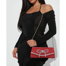 Trisapu Bow Evening Bag Sparkly Clutch Purses for Women Wedding Glitter Rhinestone Party Prom Purse Dressy Clutch Bags Red