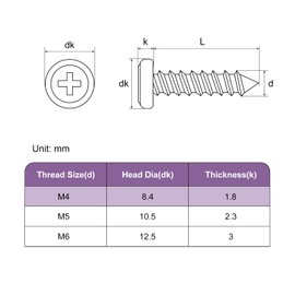 sourcing map M4x25mm Flat Head Phillips Drive Self Tapping Screws, 304 Stainless Steel Cross Drive Fastener Screws, Silver, Pack of 25