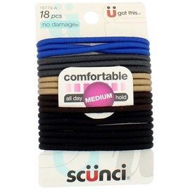 Scunci No Damage Elastics Blue, Gray, Tan, Dark Brown, Black Comfort Classic For All Day 18 Pcs (Pack of 2, 36 Pcs Total)