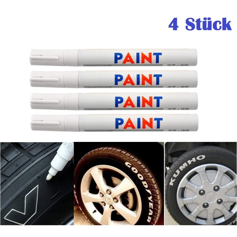 Set of 4 White / White Tyre Markers Waterproof Weatherproof