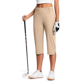 ISEEGZ 18" Dressy Capri Pants for Women High Waist Stretch Womens Golf Capris Pants for Summer with Pockets Work Casual Khaki