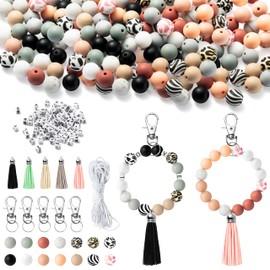 WATINC 193Pcs Silicone Beads and Square Letters Beads Set, Animals Print Round Rubber Beads for Bracelets Necklace Keychains DIY Crafts, Make Your Own Jewelry Making Kit Festival Favor for Women Men