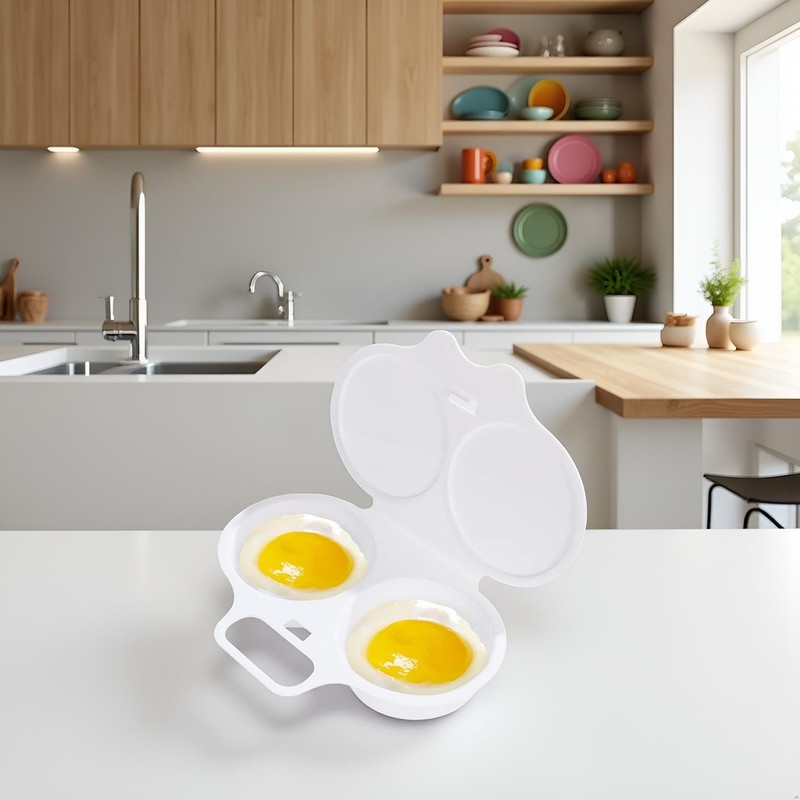 1Pc White Egg Poacher, Microwave Egg Boiler Poacher, 2 Cavity
