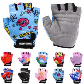 Kid Cycling Gloves With Short Half Fingers Fastened Children Kid Child Bike Safety Accessories Hand Protect (M ~7-7,5cm 2.7-2.9inch, Kiss Love)