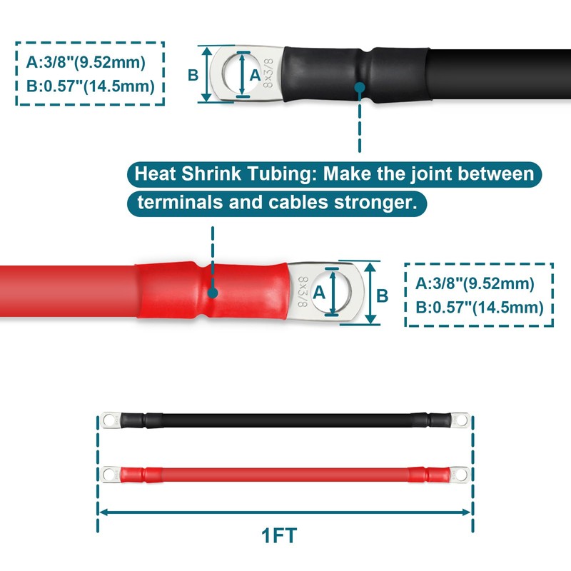 ZONBANG 8 AWG Battery Cable with 3/8 inch Terminals, Copper