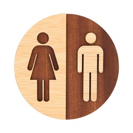 Becral - Bathroom Sign Unisex Natural Wood - 12 cm - Minimalist Design for Toilet Doors Mod.841
