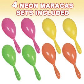 ArtCreativity 7.5 Inch Plastic Maracas for Kids, 4 Pairs, Neon Music Hand Shakers, Fun Noise Makers and Toy Musical Instruments, Birthday Party Favors, Fiesta Decorations, Goodie Bag Fillers