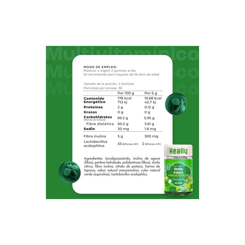 Probióticos En Gomitas Sin Azúcar + Fibra Inulina y Lactobacilos