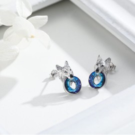 MEDWISE Wolf Earrings 925 Sterling Silver Crystal Earrings Wolf Studs Earrings Animal Hypoallergenic Earrings Jewellery for Unisex Mens Womens Earrings Girlfriend Lover Valentines Gifts