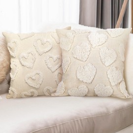 Geefuun 2PCS Valentines Day Throw Pillow Covers Decor 18X18 Heart Decorative Pillowcase for Couch Home Sofa