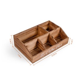 Rustic Coffee Station Organizer Brown Wooden Coffee Bar Accessories Box for Counter Farmhouse Tea Condiment Holder Storage Basket for Coffee Pod, Syrup, Bag, Cup, Stirrer Coffee Bar Kitchen Decor