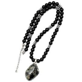 ElisaJewelryArt - Natural Emerald Crystal Pendant Black Onyx Stone Beaded Necklace Genuine Gemstone Unconditional Love Stone Clasp Closure Necklace Unisex Necklace (22.00, Dark Emerald)