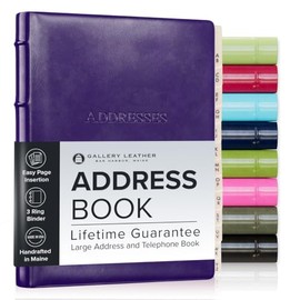 Gallery Leather Large Address Book with Alphabetical Tabs up to 480 Records, Leather Notebook Hardcover, Telephone and Address Books - 9 x 7 ", Acadia Plum