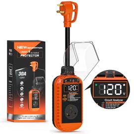 Docusvect Smart RV Surge Protector 30 Amp with Auto Shutoff & Reset, 10,000J 30 Amp RV Surge Protector with LED Display, Voltage & Temperature Protection, IP67 Waterproof