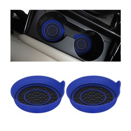 Bittwee 2PCS Car Cup Coaster, Silicone Vehicle Insert Water Bottle Mats Spill Holder, Non-Slip Waterproof Cup Holders, Automotive Interior Cup Pad Accessories, Universal for Most Cars（Black/Dark Blue）