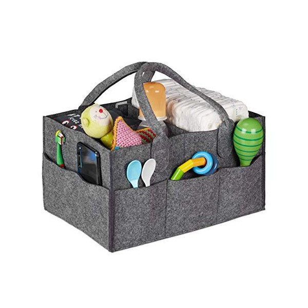 Relaxdays Baby Nappy Caddy 11 Compartments Removable Divider Portable Felt Bag Car Changing Table Organizer Dark Grey