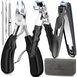 Toenail Clippers for Thick Toenails for Seniors, Angled Head Large Toe Nail Clippers for Men, Heavy Duty Fingernail Clipper with Catcher, Ultra Sharp Big Nail Cutters Set with Long Handle, Wide Jaw