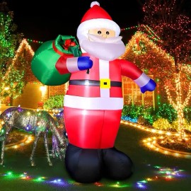 8FT Christmas Inflatable Santa Claus with LED Light and Gift Bag, Outdoor Xmas Decor for Yard Lawn GardenColor: Red, Size: 8ft