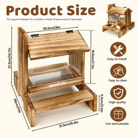 Wooden Squirrel Picnic Table Feeder, Squirrel Feeders for Outside, Squirrel Houses for Outside Nesting, Squirrel Box Chipmunk House (Wood, 1)